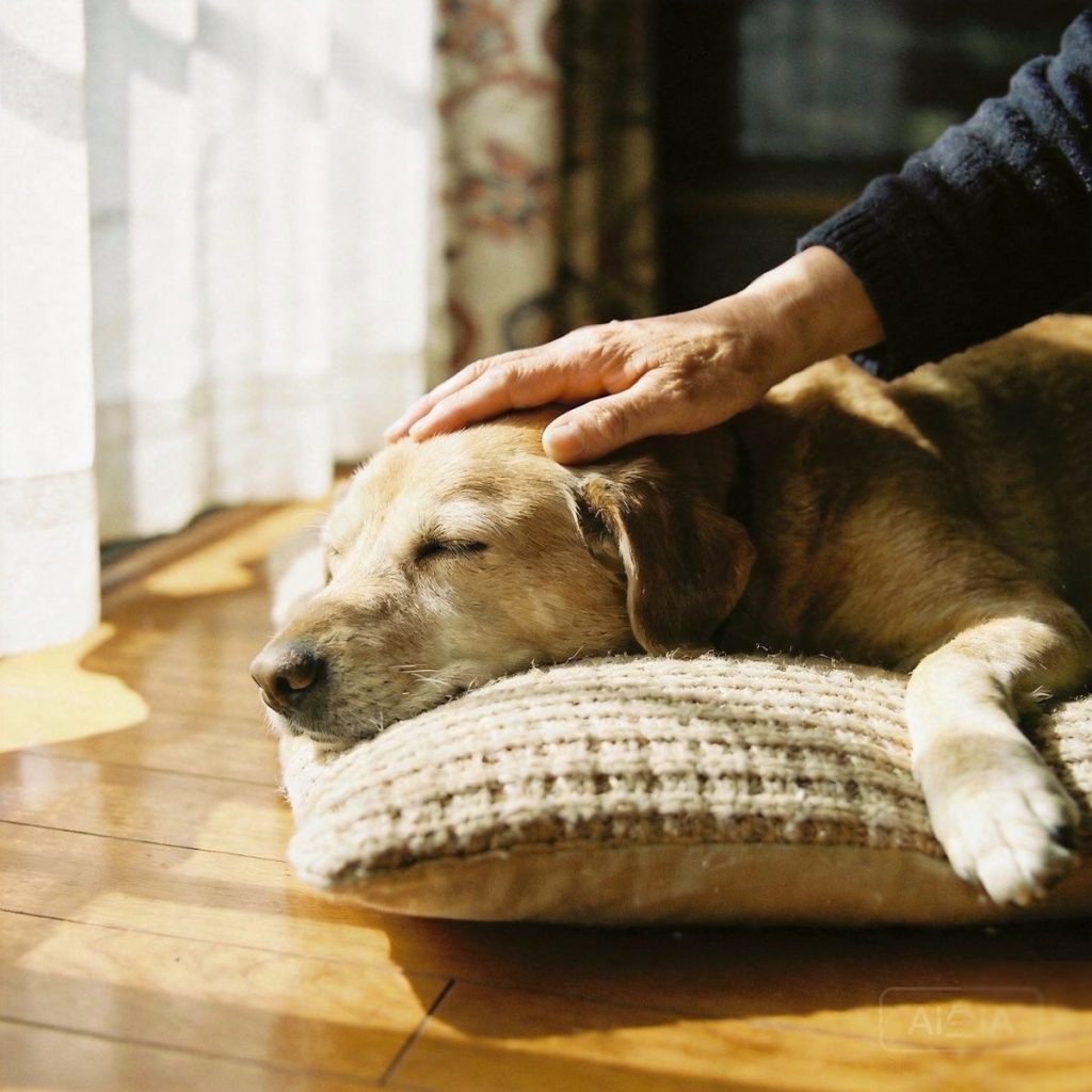 寵物安寧照護-飼主輕撫老犬頭部