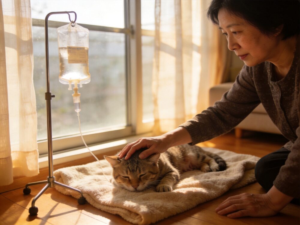 寵物腎衰竭末期症狀 老年寵物安靜趴在溫暖居家環境中
