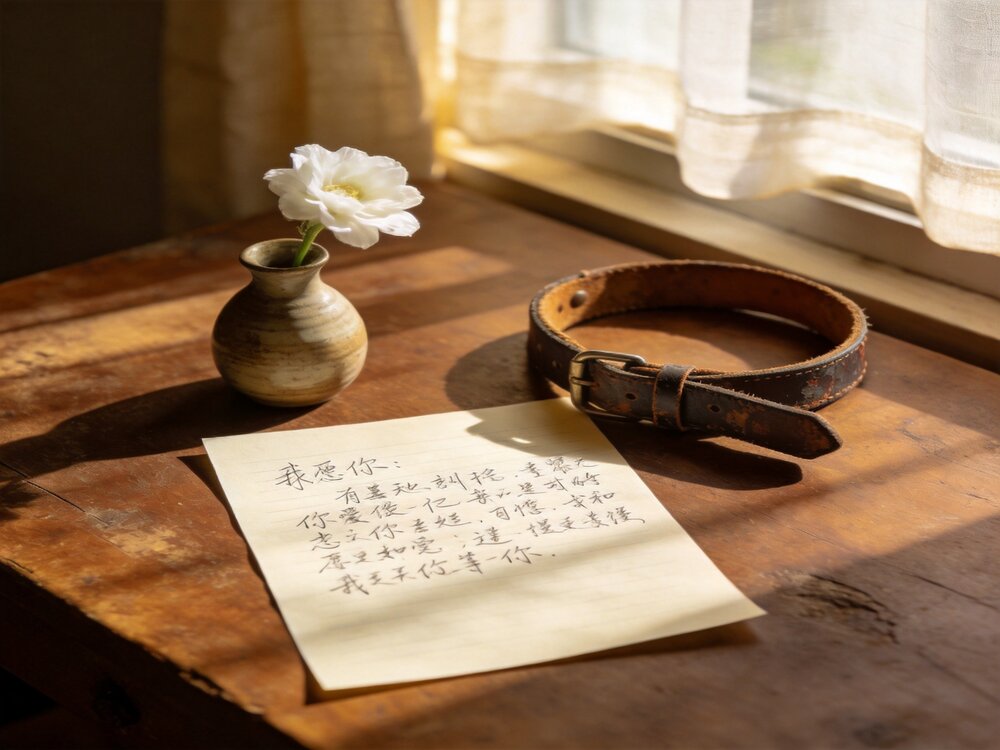 寫給彩虹橋小天使的告別信配圖 窗邊自然光 手寫信 白花 告別氛圍
